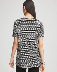 Chico's Discount Black Graphic Slub V-Neck Tee