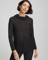 Chico's Outlet Black Lace Hem Cowlneck Top