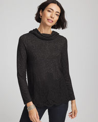 Chico's Outlet Black Lace Hem Cowlneck Top