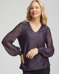 Chico's On Sale Purple Elixir Foiled Bodre Top