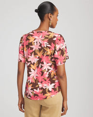 Chico's For Sale Cacao Floral Petal-Sleeve Voop Neck Tee