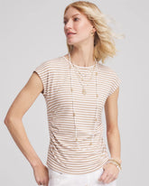 Chico's Discount Cafe Aroma Neutral Striped Cap Sleeve Dolman Tee