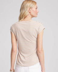 Chico's Discount Cafe Aroma Neutral Striped Cap Sleeve Dolman Tee