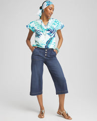 Chico's Outlet Paradiso Blue Notch Neck Cap Sleeve Tee