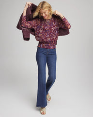 Chico's Discount Deep Chianti Paisley Textured Banded-Hem Top