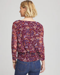 Chico's Discount Deep Chianti Paisley Textured Banded-Hem Top