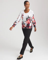 Chico's Sale Alabaster Floral-Motif Smocked Cotton-Slub Tee