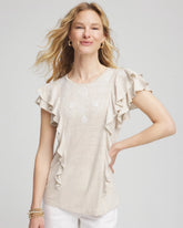 Chico's Outlet River Rock Embroidered Flutter-Sleeve Tee