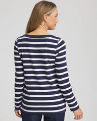 Chico's For Sale Passport Blue Stretch Cotton Boatneck Tunic