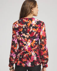 Chico's Sale Black Printed Chiffon Peplum Top