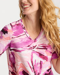 Chico's For Sale Ecru Printed Double V-Neck Slub Rib Tee