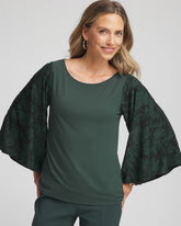 Chico's Online Darkest Spruce Touch of Cool™ Burnout Angel-Sleeved Top