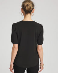 Chico's Outlet Black Petal-Sleeve Voop Neck Tee