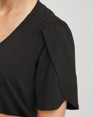 Chico's Outlet Black Petal-Sleeve Voop Neck Tee