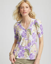 Chico's On Sale Alabaster Floral Slub Henley Tee