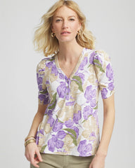 Chico's On Sale Alabaster Floral Slub Henley Tee
