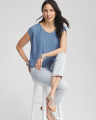 Chico's For Sale Indigo Melange Pleated Bubble-Hem Top