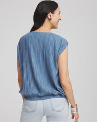 Chico's For Sale Indigo Melange Pleated Bubble-Hem Top