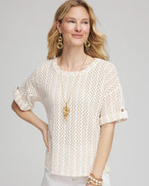 Chico's Online Glistening Sand Textured Roll Cuff Tee
