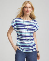 Chico's Sale Paradiso Blue Stripe Modern Cap Sleeve Tee
