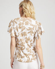 Chico's On Sale Cafe Aroma Linen Leaf Print Flutter Sleeve Tee