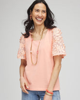 Chico's For Sale Coral Blossom Floral Sleeved Square-Neck Tee