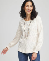 Chico's Discount English Cream Embellished Long-sleeve Top
