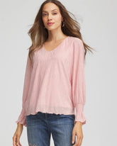 Chico's Outlet Blushed Crinkle Bodre Voop Neck Top