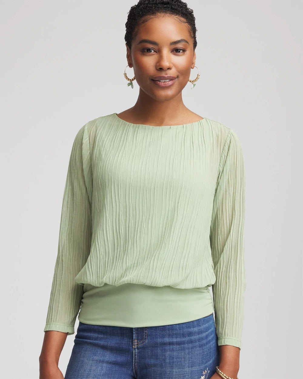 Chico's For Sale Sage Meadow Touch of Cool™ Textured Banded-Hem Top