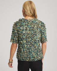 Chico's Discount Darkest Spruce Foiled Mesh Ruffle Crop Tee