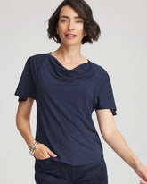 Chico's Sale Passport Blue Jersey Knit Cowlneck Tee