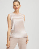 Chico's Outlet Light Taupe Heather Zenergy® UPF Sleeveless Metallic-Striped Tank