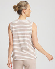 Chico's Outlet Light Taupe Heather Zenergy® UPF Sleeveless Metallic-Striped Tank