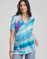 Chico's Online Paradiso Blue Sea Print Short Sleeve Forward-Seam Tee