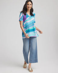 Chico's Online Paradiso Blue Sea Print Short Sleeve Forward-Seam Tee