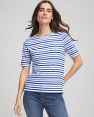 Chico's Discount Blue Pearl Slub Short Sleeve Tee