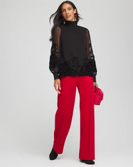 Chico's Sale Black Sheer Mesh Velvet Appliqué Top