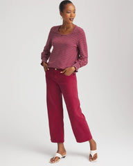 Chico's On Sale Russet Red Smocked-Sleeve Cotton-Slub Tee