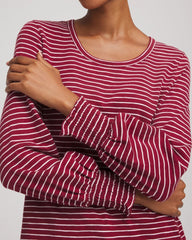 Chico's On Sale Russet Red Smocked-Sleeve Cotton-Slub Tee
