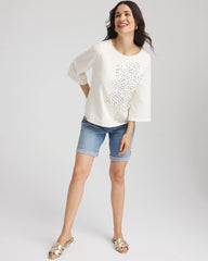 Chico's On Sale Ecru Soutache Embroidered Wildflower Top