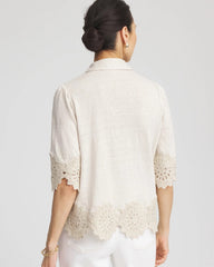 Chico's For Sale River Rock Crochet Trim Linen Shirt