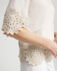 Chico's For Sale River Rock Crochet Trim Linen Shirt
