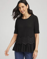 Chico's Discount Black Chevron Sequin Peplum Linen Tee