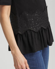 Chico's Discount Black Chevron Sequin Peplum Linen Tee