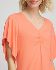Chico's Outlet Sunset Peach Touch of Cool™ Handkerchief-Sleeve V-Neck Tee