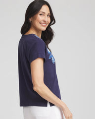 Chico's On Sale Passport Blue Zenergy® UPF Knit Applique Dolman Top