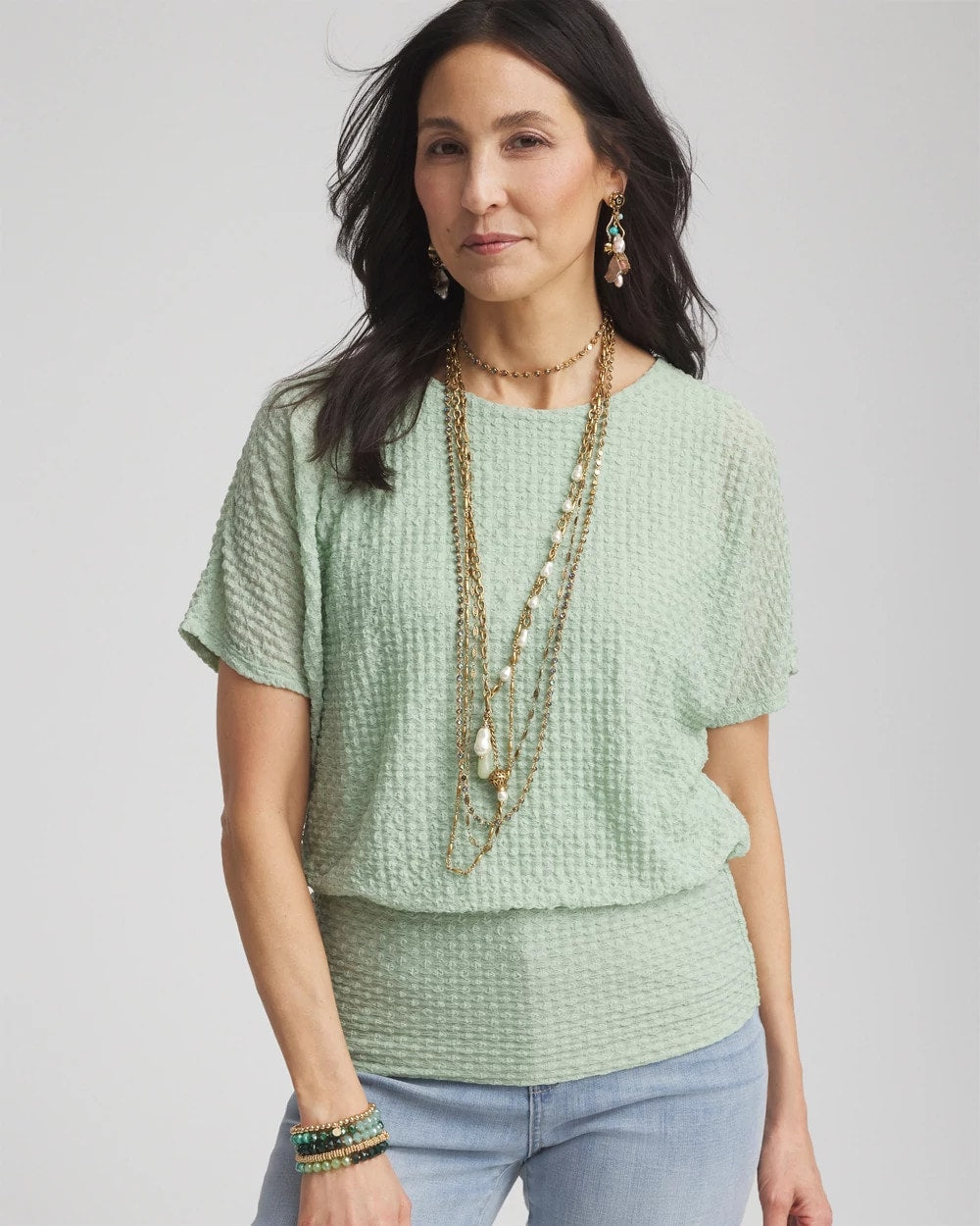 Chico's For Sale Moroccan Mint Jacquard Banded Hem Top