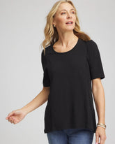 Chico's On Sale Black Slub Paneled Elbow Tee
