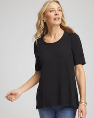 Chico's On Sale Black Slub Paneled Elbow Tee