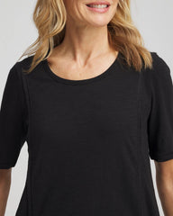 Chico's On Sale Black Slub Paneled Elbow Tee